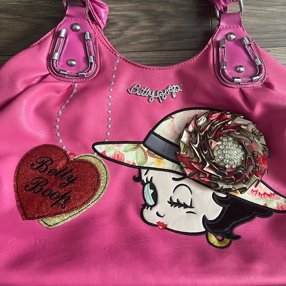 Vintage Betty Boop Bright Pink Shoulder Bag with Embroidered Patch - Picture 2 of 10